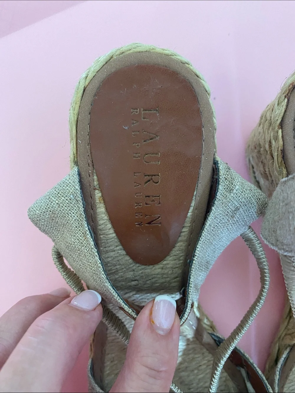 Vintage - never worn Ralph Lauren Beige Linen Espadrille Wedge Sandals